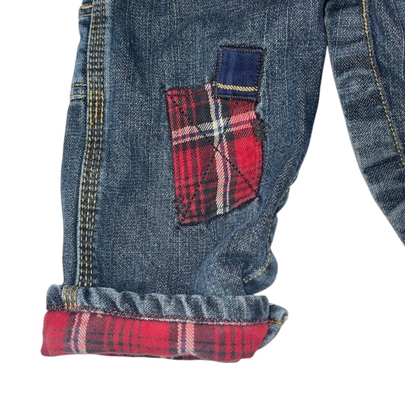 Oshkosh B'Gosh Vestbak Overalls Jean Denim Plaid Flannel Patch Bibs Boys 18 m - Picture 5 of 9